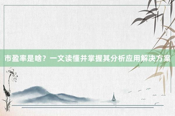 市盈率是啥？一文读懂并掌握其分析应用解决方案