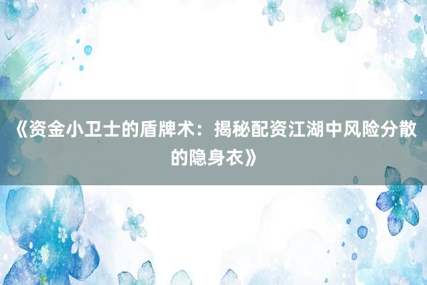 《资金小卫士的盾牌术：揭秘配资江湖中风险分散的隐身衣》