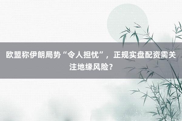 欧盟称伊朗局势“令人担忧”，正规实盘配资需关注地缘风险？