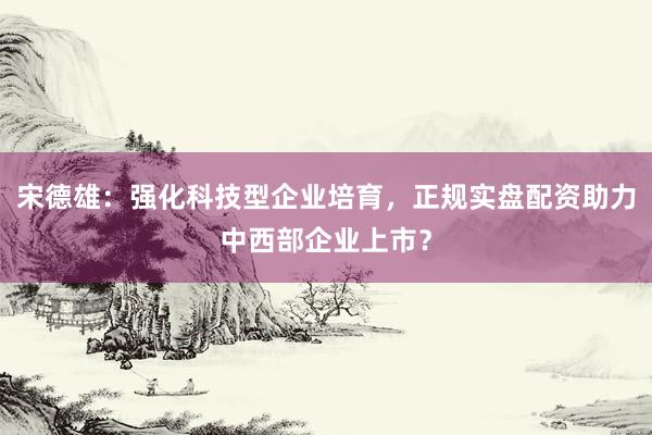 宋德雄：强化科技型企业培育，正规实盘配资助力中西部企业上市？