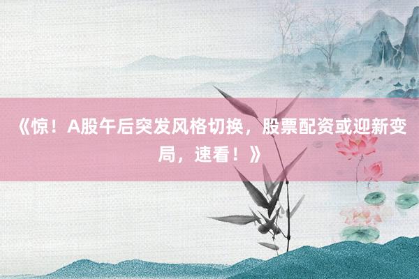 《惊！A股午后突发风格切换，股票配资或迎新变局，速看！》
